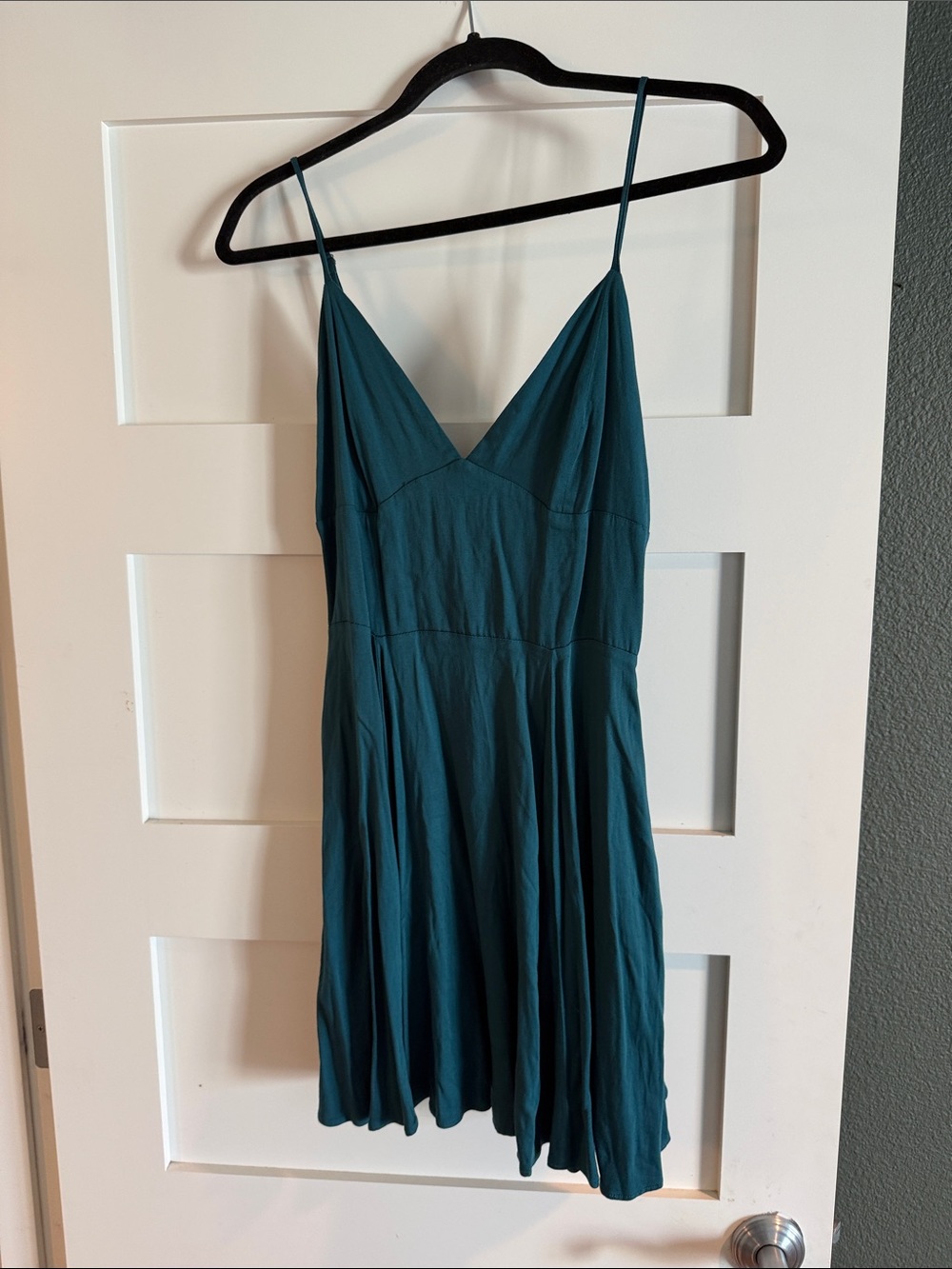 silence + noise Teal Spaghetti Strap V-Neck Mini Dress (Anthropologie)